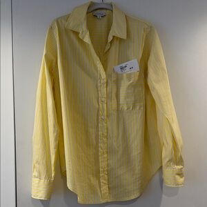BNWT Evereve Yellow Striped Ciara Relaxed Button Down Shirt, Sz Med